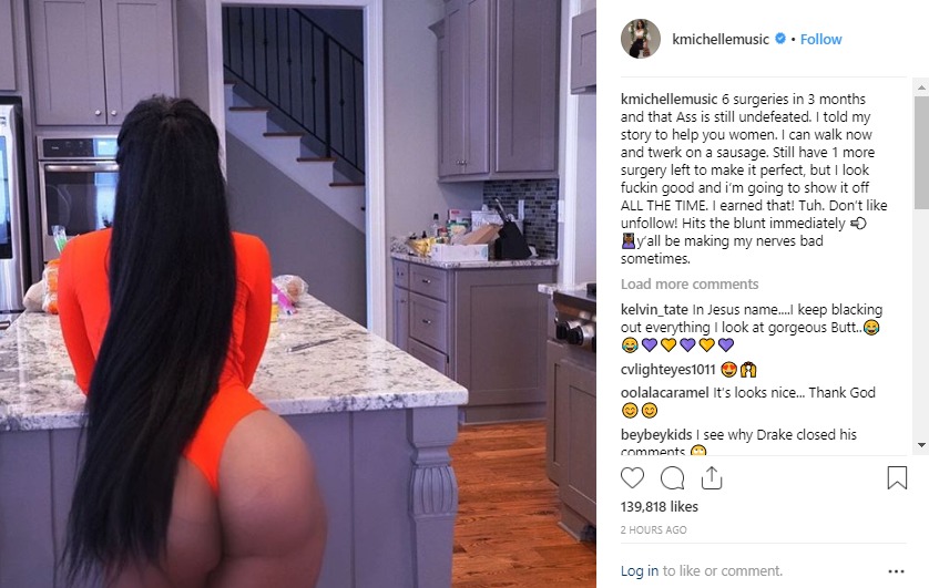 K. Michelle showed off her new butt, received criticism and responded.